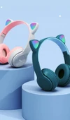 P47M Sevimli Renkli Kedi Kulak Üstü Bluetooth Kulaklık Beyaz thumbnail 6