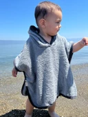 Organik %100 Pamuk Kapşonlu Plaj Çocuk Bebek Panço Bornoz Banyo Havlu Kapüşonlu - 1