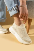 Pembe Potin Taş Detaylı Triko Kalın Taban Kadın Sneaker 59-88-25 - 2