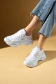 Pembe Potin Kalın Taban Bağcıklı Fileli Kadın Sneakers 89-040-25 - 4