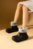 Pembe Potin İçi Kürklü Kalın Taban EVA Su Geçirmez Kadın Yağmur Botu 001-1900-24 thumbnail 2