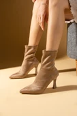 Pembe Potin İnce Topuklu Streç Kumaş Sivri Burun Kadın Bot 59-4848-24Süet thumbnail 3