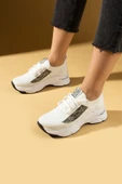 Pembe Potin Taş Detaylı Bağcıklı Triko Rahat Taban Kadın Sneakers 36-871-25 - 1