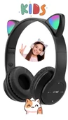 P47M Sevimli Renkli Kedi Kulak Üstü Bluetooth Kulaklık Siyah thumbnail 2