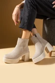 Pembe Potin Platform Topuklu Fermuarlı Rahat Kalıp Kadın Bot 59-2500-24Süet - 3