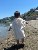 Organik %100 Pamuk Kapşonlu Plaj Çocuk Bebek Panço Bornoz Banyo Havlu Kapüşonlu - 6