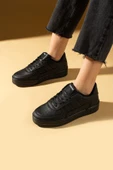 Pembe Potin Bağcıklı Comfort Taban Şeritli Kadın Sneaker 001-1005-24SSiyah - 1