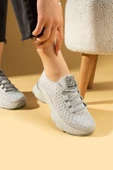 Pembe Potin Parlak Taş Detaylı Bağcıklı Triko Rahat Taban Kadın Sneakers 36-872-25 - 8
