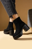 Pembe Potin Platform Topuklu Fermuarlı Rahat Kalıp Kadın Bot 59-2500-24Süet - 6