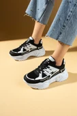 Pembe Potin Kalın Taban Bağcıklı Fileli Kadın Sneakers 89-040-25Byaz - 1