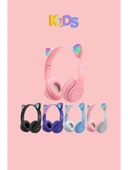 P47M Sevimli Renkli Kedi Kulak Üstü Bluetooth Kulaklık Açık Mavi thumbnail 6