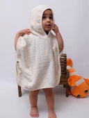 Organik %100 Pamuk Kapşonlu Plaj Çocuk Bebek Panço Bornoz Banyo Havlu Kapüşonlu - 3