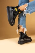 Pembe Potin Fosforlu Kumaş Detaylı Yüksek Taban Cırtlı Sneaker Kadın Bot 36-530-24 - 10