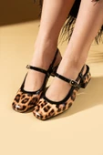 Pembe Potin Küt Burunlu Tokalı Arkası Açık Kadın Topuklu Ayakkabı 53-56-25LeoparRugan thumbnail 2