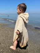 Organik %100 Pamuk Kapşonlu Plaj Çocuk Bebek Panço Bornoz Banyo Havlu Kapüşonlu - 9