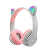 P47M Sevimli Renkli Kedi Kulak Üstü Bluetooth Kulaklık Beyaz thumbnail 2
