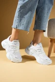 Pembe Potin Kalın Taban Bağcıklı Fileli Kadın Sneakers 89-040-25 - 7