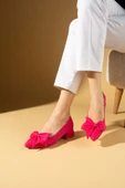 Pembe Potin Fiyonklu Kalın Kısa Topuklu Sivri Burun Kadın Ayakkabı 018-638-25Saten thumbnail 10