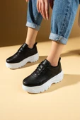 Pembe Potin Yüksek Taban Bağcıklı Kadın Sneaker 54-0142-24Byaz - 1