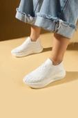 Pembe Potin Taş Detaylı Triko Kalın Taban Kadın Sneaker 59-88-25 - 4