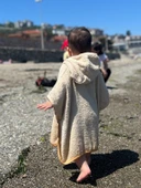 Organik %100 Pamuk Kapşonlu Plaj Çocuk Bebek Panço Bornoz Banyo Havlu Kapüşonlu - 10