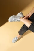 Pembe Potin Parlak Taş Detaylı Bağcıklı Triko Rahat Taban Kadın Sneakers 36-872-25 - 12