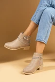 Pembe Potin Zincir Ve Toka Detaylı Fermuarlı Kadın Bot 57-0404-24Süet thumbnail 4