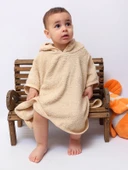 Organik %100 Pamuk Kapşonlu Plaj Çocuk Bebek Panço Bornoz Banyo Havlu Kapüşonlu - 7