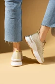 Pembe Potin Parlak Taş Detaylı Bağcıklı Triko Rahat Taban Kadın Sneakers 36-872-25 - 10