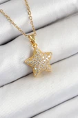 316L Çelik Zirkon Taşlı Yıldız Model Gold Renk Kadın Kolye - TJ-BKO10351 - 1