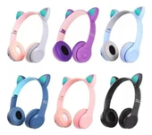 P47M Sevimli Renkli Kedi Kulak Üstü Bluetooth Kulaklık  yeşil thumbnail 4