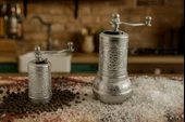 LUDIA Osmanlı Arması Motifli Baharat Değirmeni Gümüş Renk 2 li Set Top Küpe Hediyeli! - 1