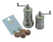 LUDIA Osmanlı Arması Motifli Baharat Değirmeni Gümüş Renk 2 li Set Top Küpe Hediyeli! - 3