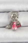 316L Çelik Gümüş Renk Pembe Elbise Kombini Model Nomination Charm - 1