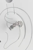Pirinç Gümüş Renk Bal Peteği Model Zirkon Taşlı Kadın Kıkırdak Küpe - 1