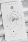 Pirinç Gümüş Renk Bal Peteği Model Zirkon Taşlı Kadın Kıkırdak Küpe - 2