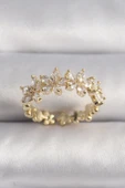 Pirinç Gold Renk Zirkon Taşlı Çiçek Model VIP Seri Kadın Yüzük - 1