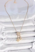 316L Çelik Gold Renk Zirkon Taşlı Sallantı Fotoğraf Makinası Figür Charm Kadın Kolye - 2