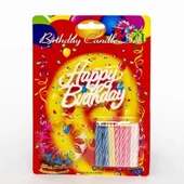 Rengarenk Mumlu Beyaz Happy Birthday Yazılı Doğum Günü Mumu 12 Adet thumbnail 1