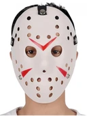 Beyaz Renk Kırmızı Çizgili Tam Yüz Hokey Jason Maskesi Hannibal Maskesi thumbnail 1