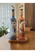 Özel Tasarım Kadın Figürlü Ahşap Stantlı 2'li 750 Ml Zeytinyağı Sıvıyağ Şişesi Yağdanlık Yağlık - 7