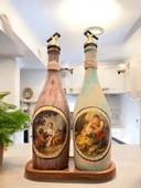Özel Tasarım Vintage Desenli Sunum Stantlı 2'li 750 ml Zeytinyağı Sıvıyağ Şişesi Yağdanlık Yağlık - 5