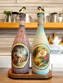 Özel Tasarım Vintage Desenli Sunum Stantlı 2'li 750 ml Zeytinyağı Sıvıyağ Şişesi Yağdanlık Yağlık - 1