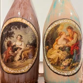 Özel Tasarım Vintage Desenli Sunum Stantlı 2'li 750 ml Zeytinyağı Sıvıyağ Şişesi Yağdanlık Yağlık - 4