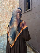 Pamuklu Flora Desen Eşarp-Siyah/Gold - 5