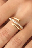 Gold Renk Taşlı Çivi Ayarlanabilir Kadın Yüzük - TJ-BYK2408 thumbnail 1