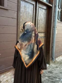 Pamuklu Flora Desen Eşarp-Siyah/Gold - 1