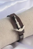 Kahverengi Deri Model Gümüş Renk Çapa Figür Erkek Bileklik - TJ-EB3573 thumbnail 1