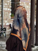 Pamuklu Flora Desen Eşarp-Siyah/Gold - 2