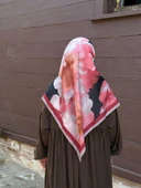 Pamuklu Flora Desen Eşarp-Bordo/Siyah - 2